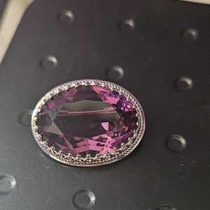 Vintage Danecraft Sterling Brooch Amethyst Glass Pin Crown Setting Jewelry